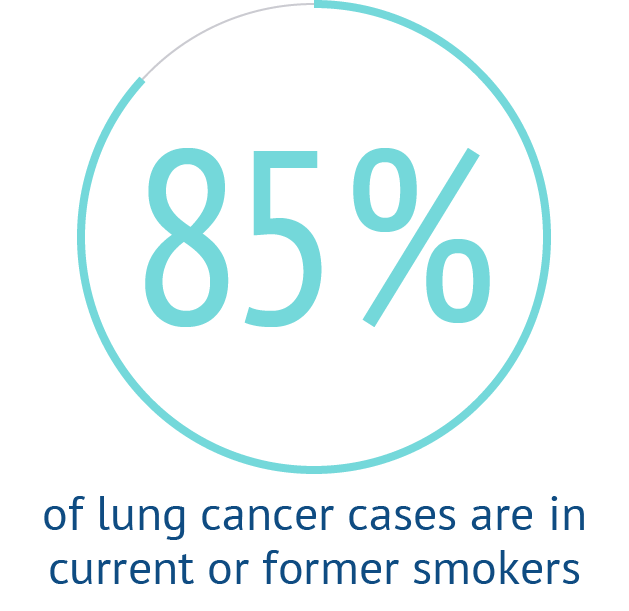 85%的肺癌病例发生在现在或以前的吸烟者中