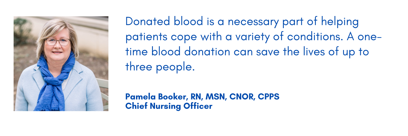 Pam Booker describes how donated blood can save lives